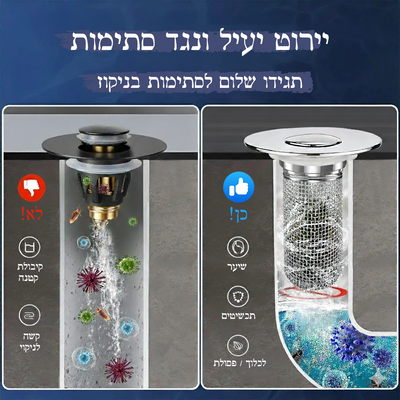 פקק ניקוז 2 ב־1 עם מסנן לשיער – עיצוב חכם, עמיד ונקי יותר!