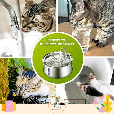 מפיץ מים אוטומטי לחיות מחמד – נירוסטה 4 ליטר עם מסנן